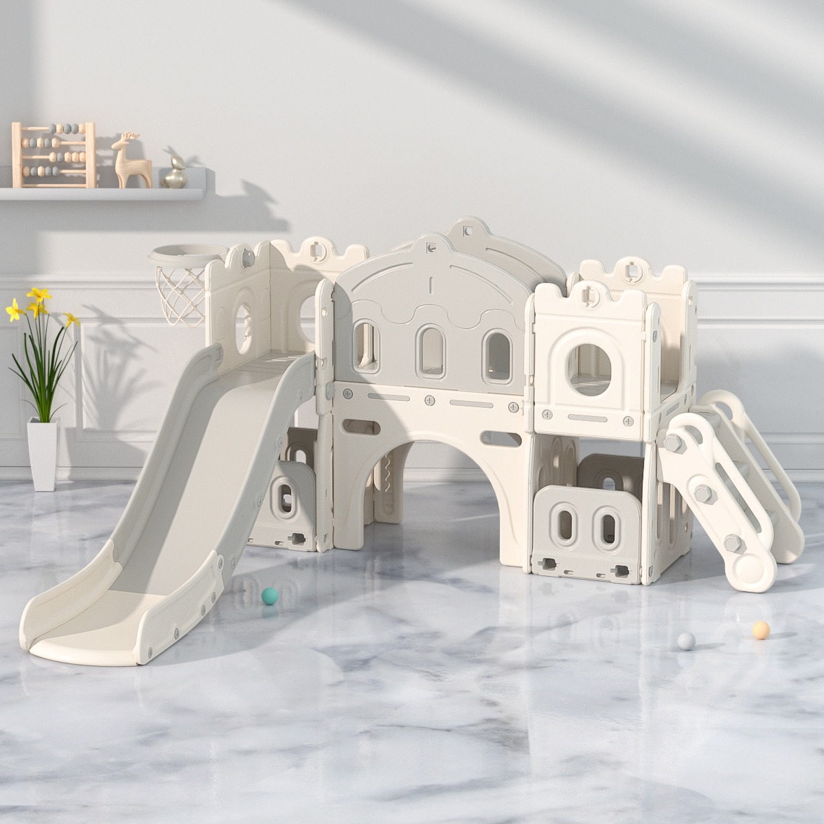 Royal Castle Adventure Playset: Slide, Hoop & Storage - Castle-Themed ...