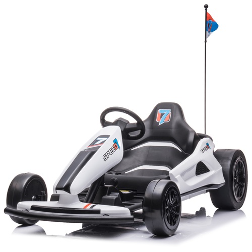 24V Go-Kart Swift with drift function ride on kids car - White