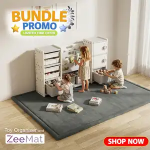 Toy Organiser Storage Rack with 8 bins, Bookshelf and 2 cupboards + ZeeMats Dark Grey (Large) Bundle