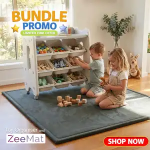 Toy Organiser Storage Rack with wheels, 9 bins and a shelf + ZeeMats Dark Grey (Medium) Bundle