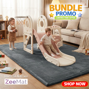 Little Riders Australia Smile Bus Slide indoor and outdoor kids activity center - Beige + ZeeMats Dark Grey (Large) Bundle