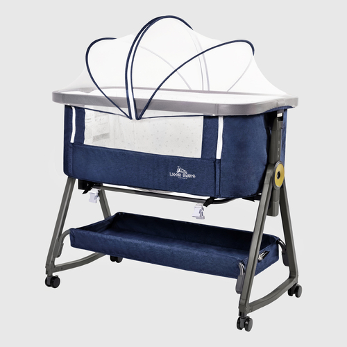 Baby bassinet with Mattress, rocking Crib Co-sleeping cradle with mosquito net - Blue