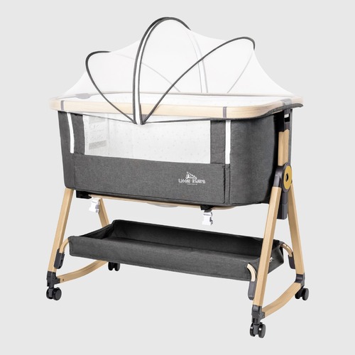 Baby bassinet with Mattress, rocking Crib Co-sleeping cradle with mosquito net - Grey