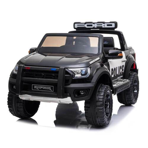 Police Ford Ranger Raptor Ute, 12V Electric Ride On Toy - Black