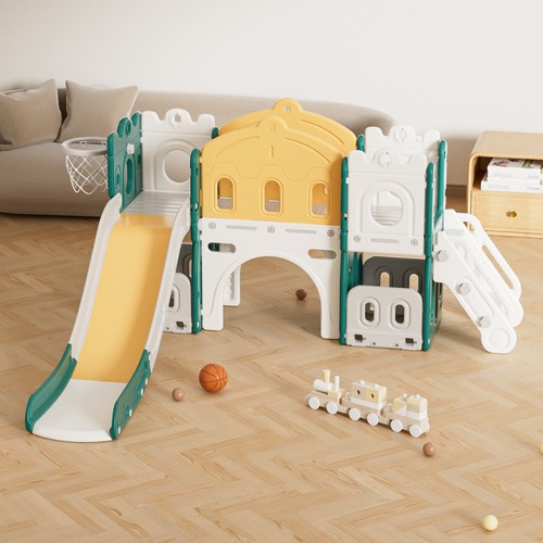 Royal Castle Adventure Playset: Slide, Hoop, and Storage - Green and Yellow - Pre-Order ETA 30 December 3799