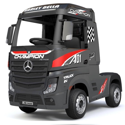 Mercedes-Benz Actros Race Truck, 12V Electric Ride On Toy - Black