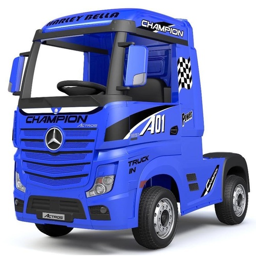 Mercedes-Benz Actros Race Truck, 12V Electric Ride On Toy - Blue