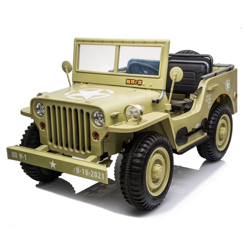24V Military Jeep Electric Ride On Car For Kids - Olive Green