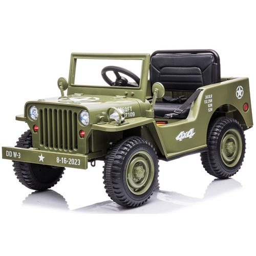 12V Military Jeep Electric Ride On Car For Kids - Green