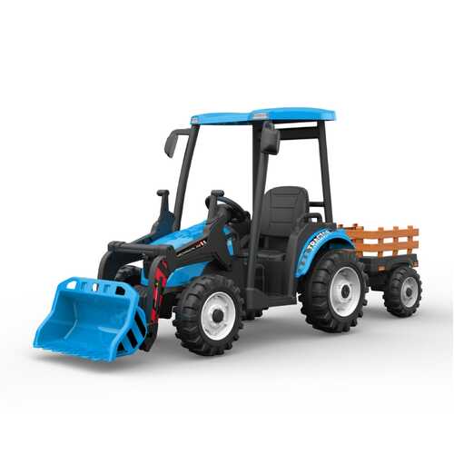 24V Kids Ride on Tractor with roof and trailer Farm Play Electric Ride on Car with Remote - Blue