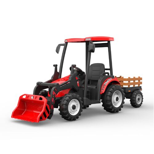 24V Kids Ride on Tractor with roof and trailer Farm Play Electric Ride on Car with Remote - Red