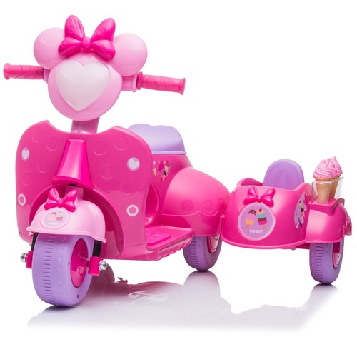 6V Ride On Scooter With Carriage For Toy Or Doll - Pink