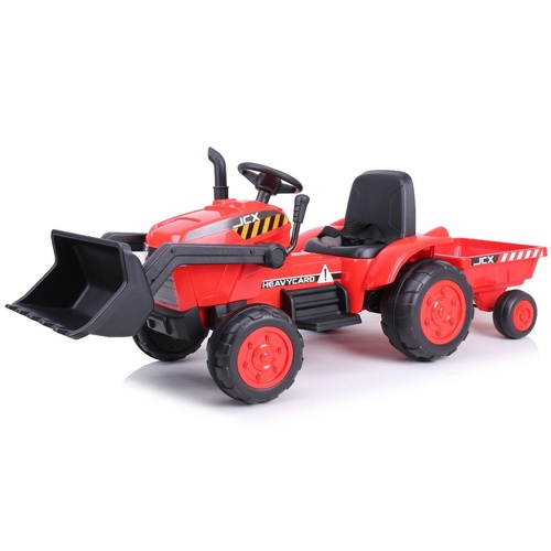 12V Farm Tractor Rambler With Trailer and front loader - Red