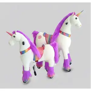 Little Riders Unicorn Ride-On Animal Toy for Kids - Colourful Seat with Purple Plush Mane